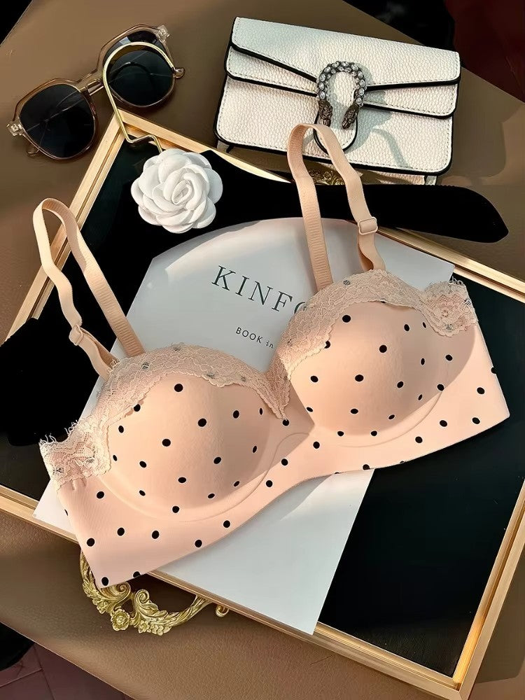 Hot Sale 2026 Lace Polka Dot Demi Bra Wireless Push Up For Small Chest Natural Lift Seamless Comfy Bralette Women New