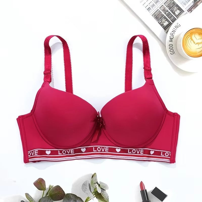 Women Seamless Push-Up Sports And Leisure Bra With Four-Row Hook, Alphabet Decor And Steel Support Underwear C Cup