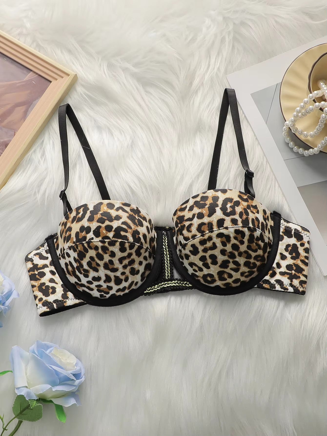 Women's sexy leopard print lingerie with steel rims gathered push ups adjustable shoulder straps comfortable daily fit bra B1140
