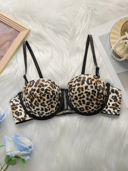 Women's sexy leopard print lingerie with steel rims gathered push ups adjustable shoulder straps comfortable daily fit bra B1140