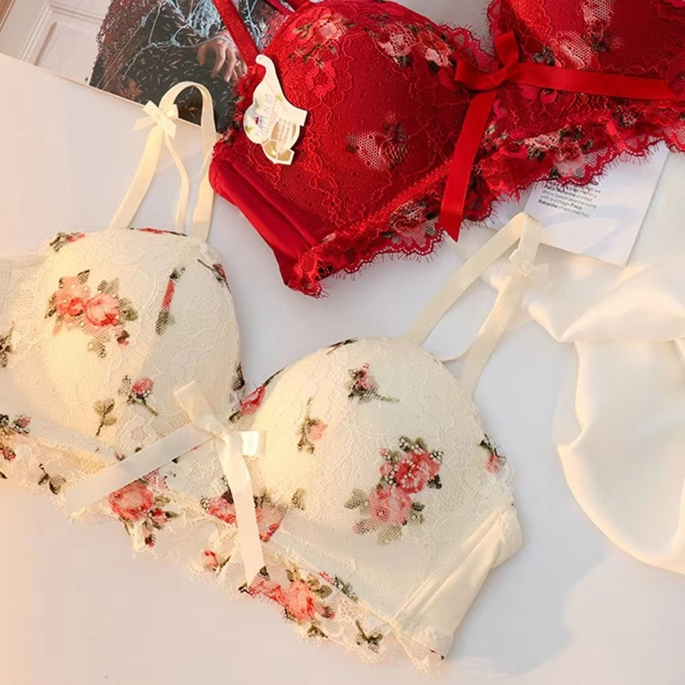 Beauty Back Adjustable Steel Ring Bra Floral Print Seamless Wireless Bra Anti-Sagging Gathered Latex Bra Women