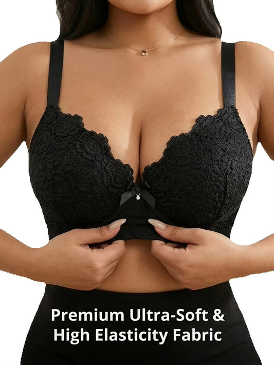 Women Plus Size Floral Push Up Bra Underwire Side Support Anti-Sagging with Wide Adjustable Straps Full Cup Brassiere