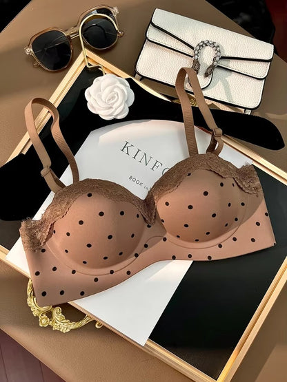 Hot Sale 2026 Lace Polka Dot Demi Bra Wireless Push Up For Small Chest Natural Lift Seamless Comfy Bralette Women New