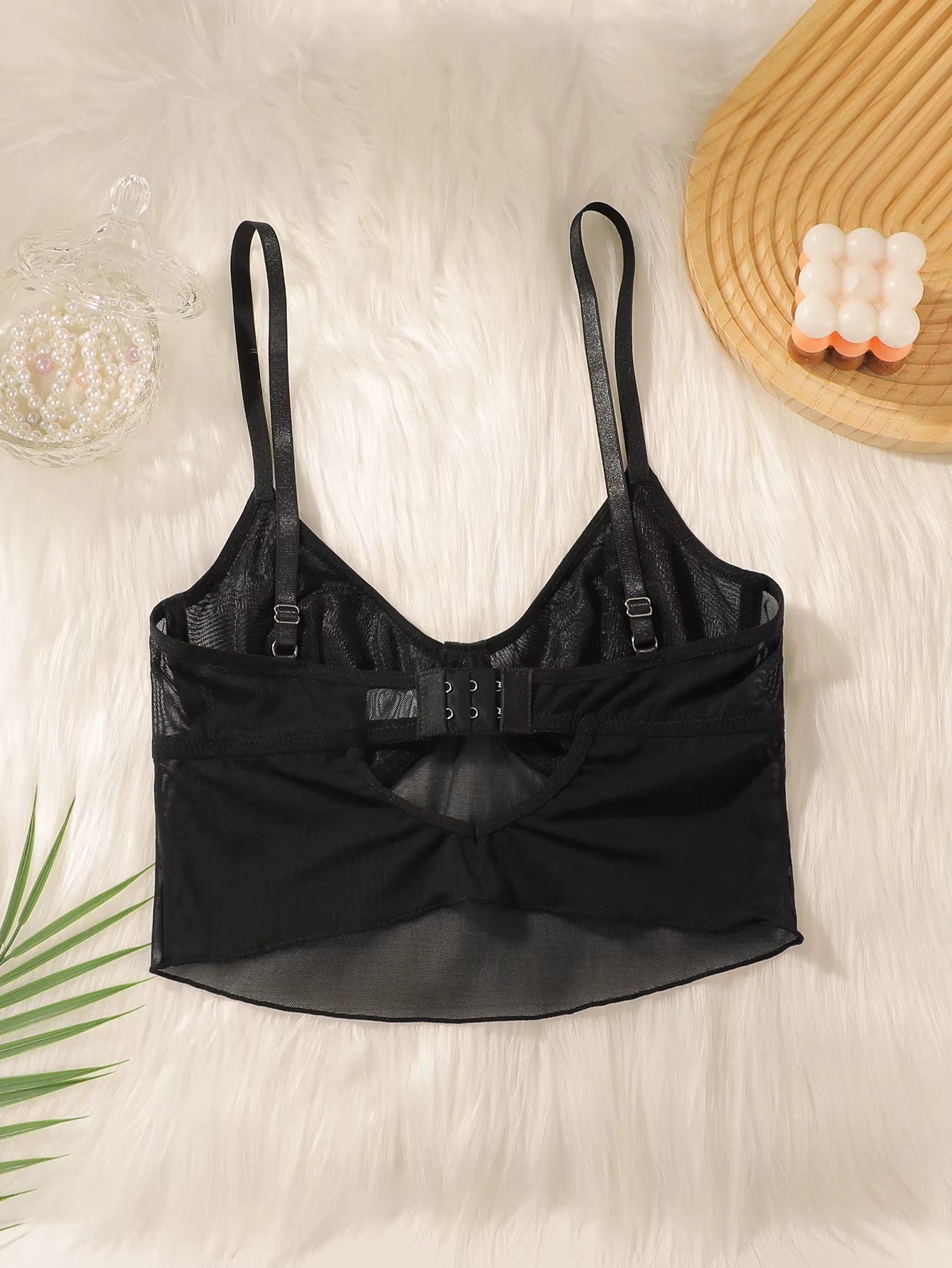 Women's Mesh Underwire Bra Sheer Lace Push Up Bralette with Adjustable Straps Bow Detail Sexy Lingerie Black