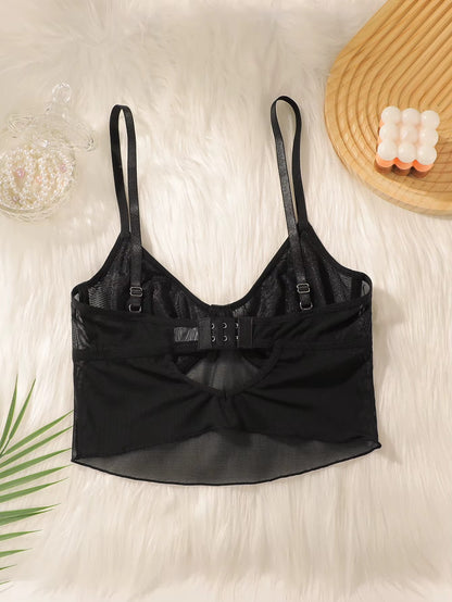 Women's Mesh Underwire Bra Sheer Lace Push Up Bralette with Adjustable Straps Bow Detail Sexy Lingerie Black