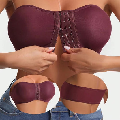 Plus Size Women's Front Fastening Bandeau Bras Strapless Push Up Wirefree Comfortable Bra Strapless Everyday Padded Bralette