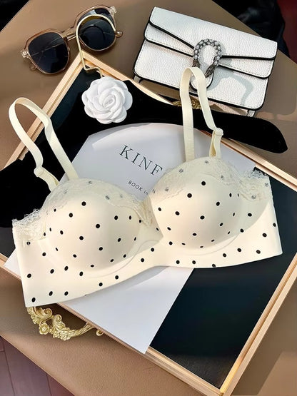 Hot Sale 2026 Lace Polka Dot Demi Bra Wireless Push Up For Small Chest Natural Lift Seamless Comfy Bralette Women New