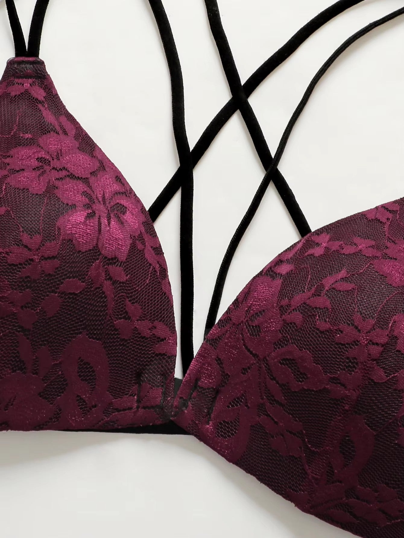 Sexy Burgundy Red Lace Wireless Front Closure Bra Set Push Up Padded Bralette & G-string Women Romantic Lingerie