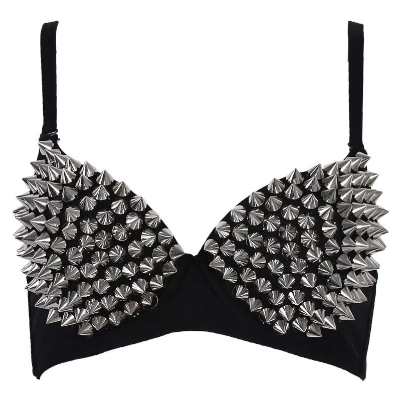 Studded Bra Top Women's Handmade Rave Crop Top Nightclub Stage Performance