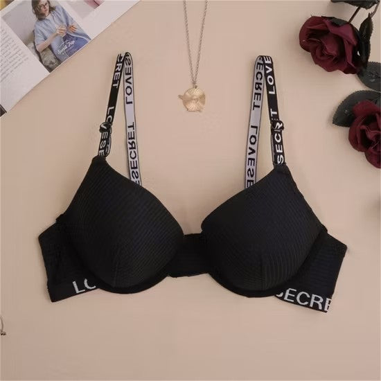 Letter Black Cotton Mold Fashion Adjustment Bra Simple Bra