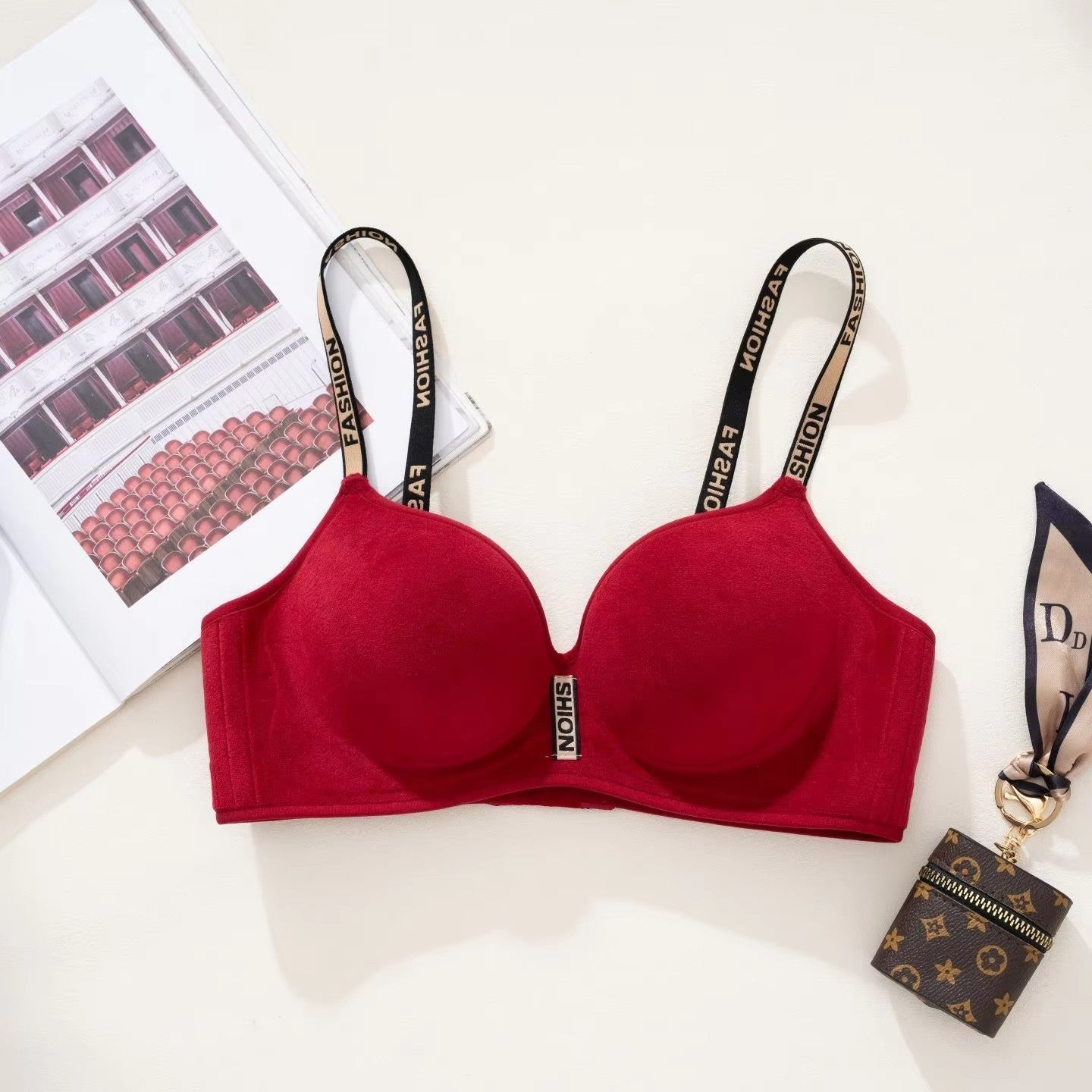 New Red Smooth Push Up Bra for Small Chest, Thickened Seamless Lift, Wireless T-Shirt Bra for A/B Cup