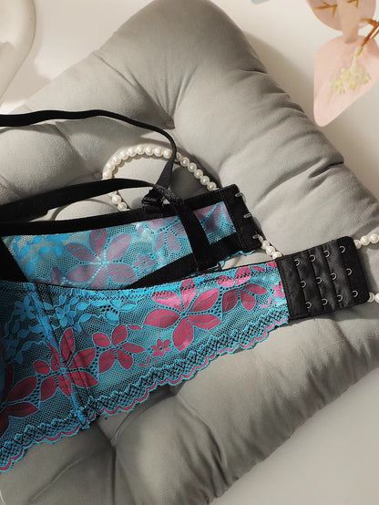 Women's sexy embroidered flower plus size underwear with steel rims gathered push up straps adjustable daily bra B2388