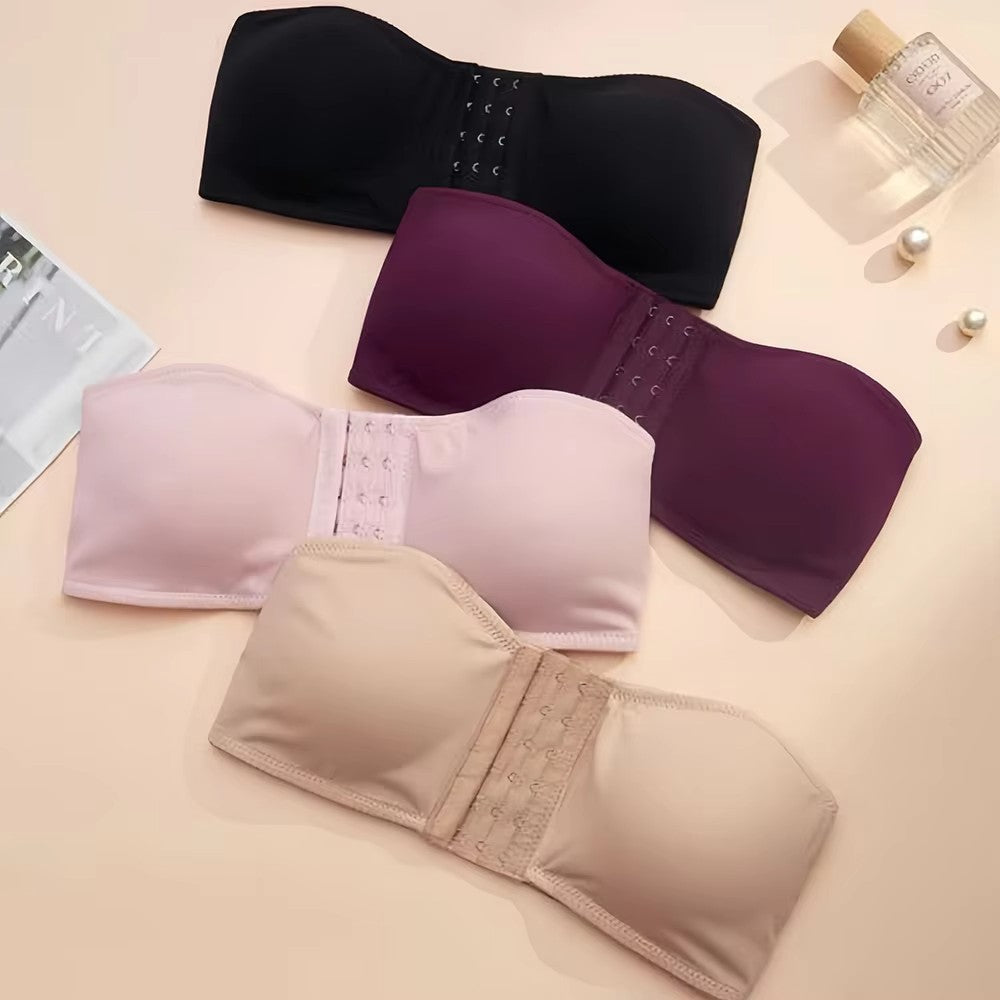 Plus Size Women's Front Fastening Bandeau Bras Strapless Push Up Wirefree Comfortable Bra Strapless Everyday Padded Bralette