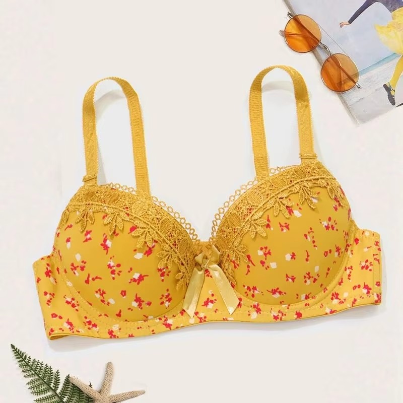 Floral Brassiere Push Up Bra With Foam Pad Lace Underwear with wire Embroidered Bras for Women 75B-90B