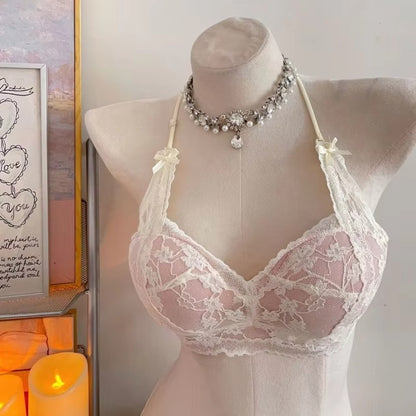 Sexy Floral Lace Gathered Cup with Adjustable Straps for Neck Wear. Multi-Purpose French-Style Back Bra.