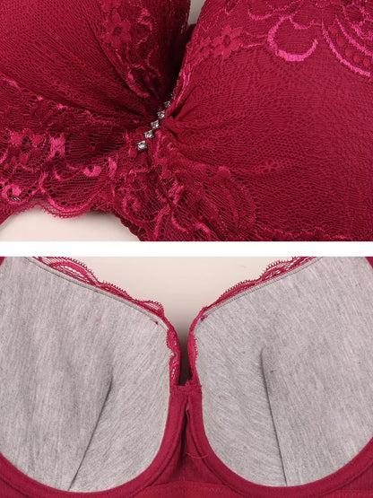 Plus Size Female Lace Bra Thin Bralette 80-105 C/D Cup Push Up Brassiere Widening Side 4-Row Button Bras Absorbs Sweat
