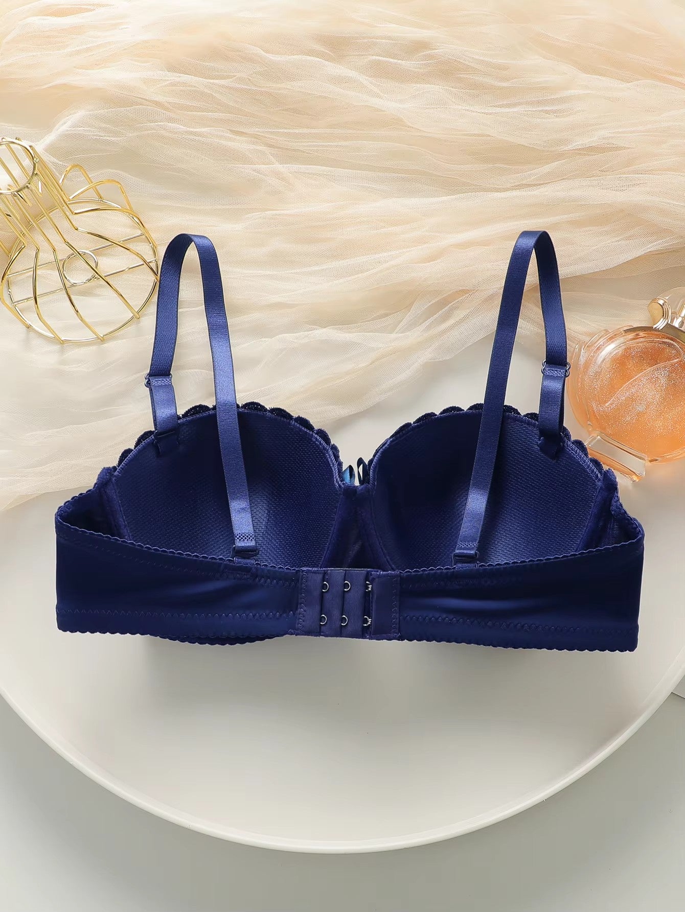 Sexy Blue Push Up Bow Bra Women Underwired Padded Bras Back Smoothing Breathable Full Cup Comfortable Daily Lingerie