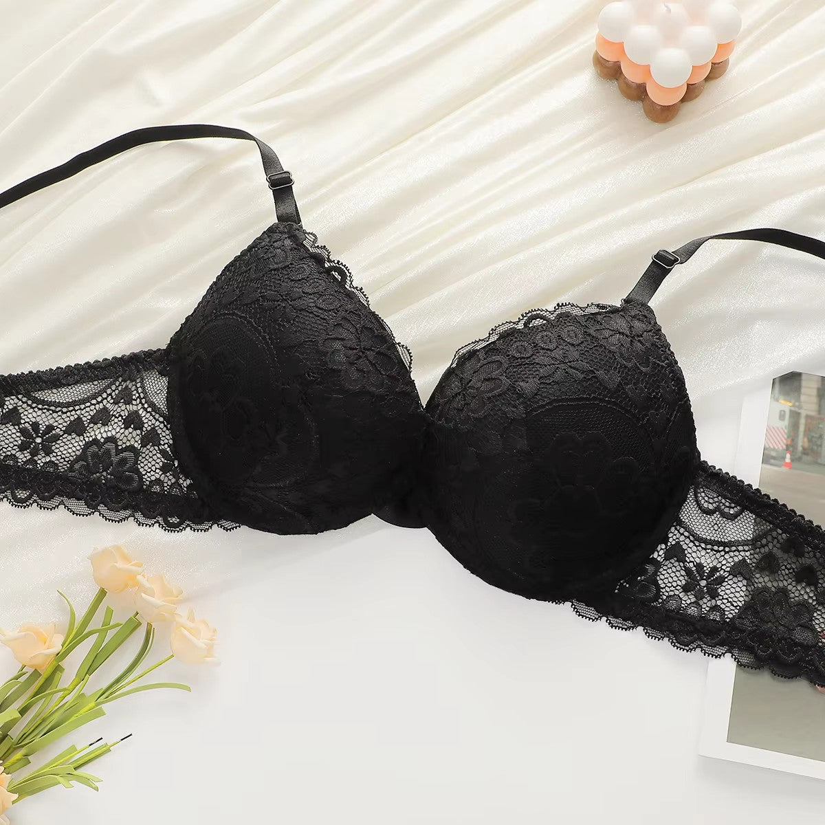 Sexy lingerie Set Lady Push Up Bras Set Transparent Floral Underwire Intimate Pretty Lace Underwear Panty Set