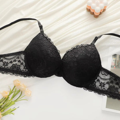 Sexy lingerie Set Lady Push Up Bras Set Transparent Floral Underwire Intimate Pretty Lace Underwear Panty Set