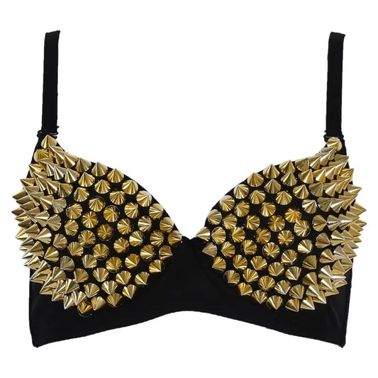 Studded Bra Top Women's Handmade Rave Crop Top Nightclub Stage Performance