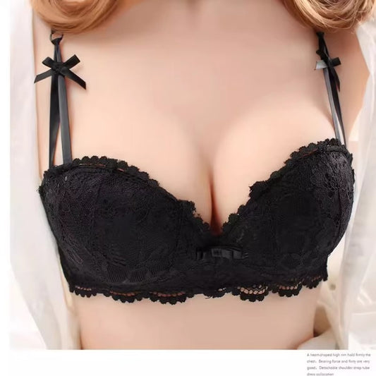 Xmas Red Bra! Slimming Adjustable Demi Cup, Small Bust Gathering Set | Ultra Thin Lingerie 32A-42D