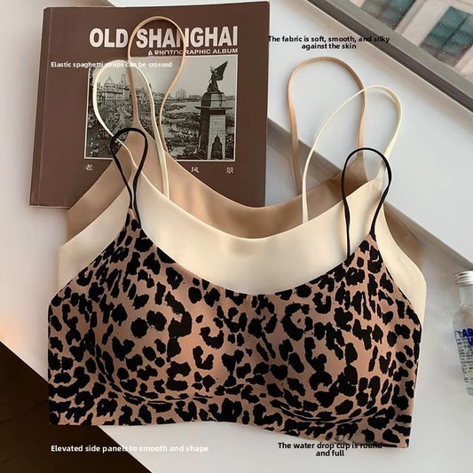 Seamless Bra for Women with Small Busts: Padded, Lifting, And Lifting, Wire-Free, Invisible Back, Leopard Print, Comfortable