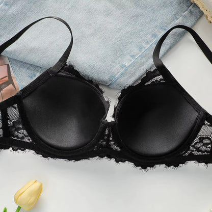 Sexy Heart Print Lace Push Up Bra Underwire Padded T-shirt Bras For Women Comfort Lift Breathable Lingerie 70B-85B