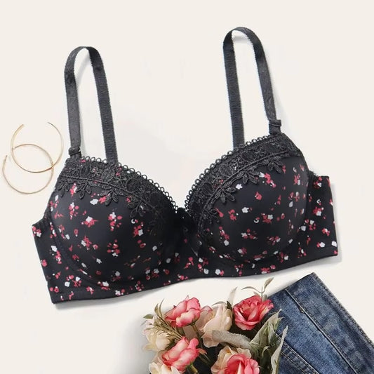 Floral Brassiere Push Up Bra With Foam Pad Lace Underwear with wire Embroidered Bras for Women 75B-90B
