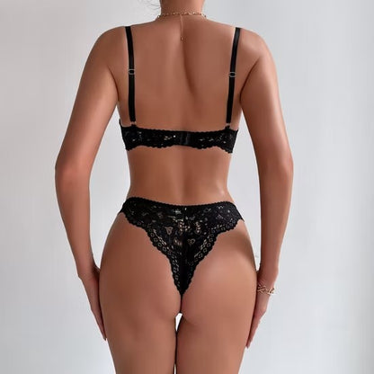 Sexy High Quality Embroidered Lace Women Bra Set New Style See-Through 2 Piece Lingerie