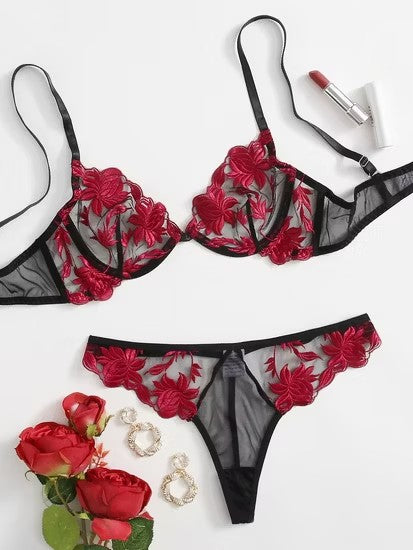 Embroidery Lingerie Sexy Bra and Panty Set Underwear Set