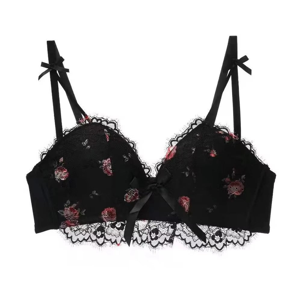 Beauty Back Adjustable Steel Ring Bra Floral Print Seamless Wireless Bra Anti-Sagging Gathered Latex Bra Women