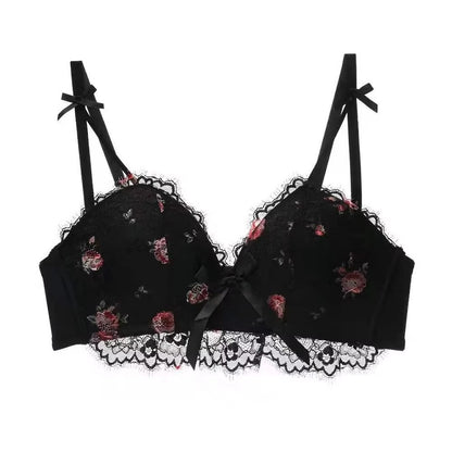 Beauty Back Adjustable Steel Ring Bra Floral Print Seamless Wireless Bra Anti-Sagging Gathered Latex Bra Women