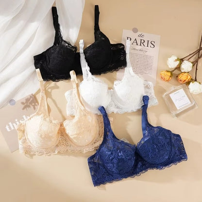Women Sexy Lace Bra Padded Embroidery Brassiere Bralette Push Up Bras Plus Size Breathable Steel Ring Thin Underwire
