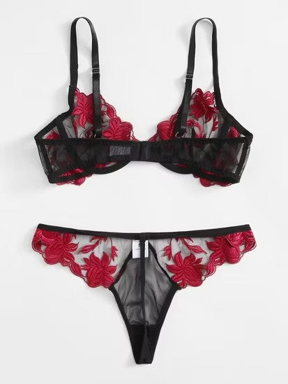 Embroidery Lingerie Sexy Bra and Panty Set Underwear Set