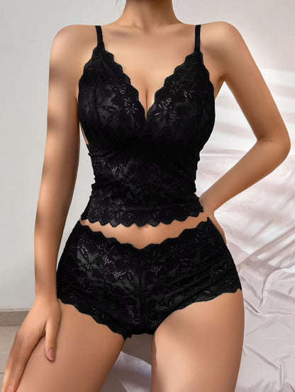 Sexy Sheer Floral Lace Bra Set for Women Wireless Unpadded Bralette Panty Romantic Comfortable Underwear Daily Date Night Gift