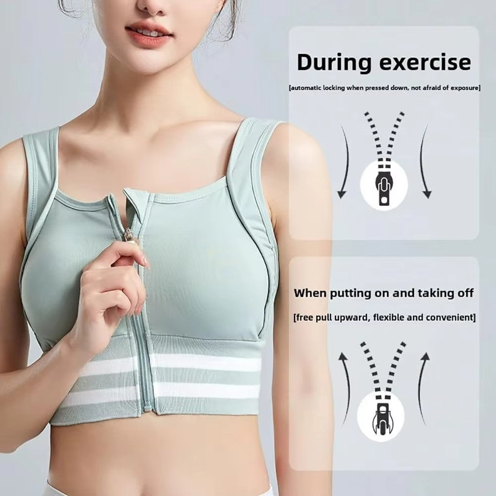 Zipper Front Closure Sports Bra Fitness Crop Tops with Built in Bra Gym Yoga Workout Padded Tank Top Athletic Vest Plus Size