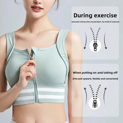 Zipper Front Closure Sports Bra Fitness Crop Tops with Built in Bra Gym Yoga Workout Padded Tank Top Athletic Vest Plus Size
