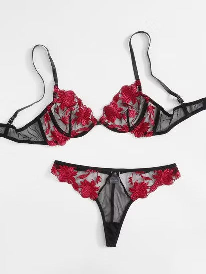 Embroidery Lingerie Sexy Bra and Panty Set Underwear Set