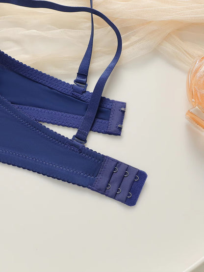 Sexy Blue Push Up Bow Bra Women Underwired Padded Bras Back Smoothing Breathable Full Cup Comfortable Daily Lingerie