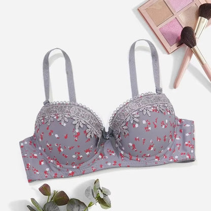 Floral Brassiere Push Up Bra With Foam Pad Lace Underwear with wire Embroidered Bras for Women 75B-90B