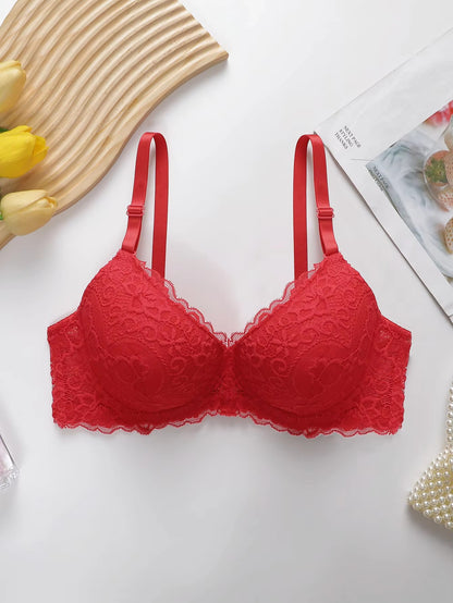 Women's sexy embroidered lace lingerie with steel rims gathered push ups adjustable shoulder straps comfortable fit bra A3194