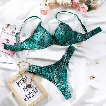 Hot Erotic Snakeskin Pattern 2 PCS Underwear Set Sexy Transparent Mesh Woman Lingerie