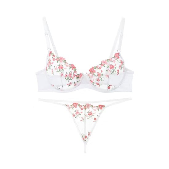 Lenceria Sexy PARA Mujer Sexy Lady Transparent Lace Flower Bra Set