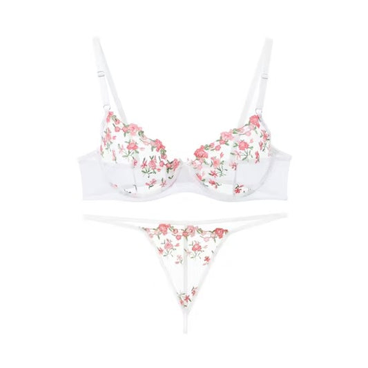 Lenceria Sexy PARA Mujer Sexy Lady Transparent Lace Flower Bra Set