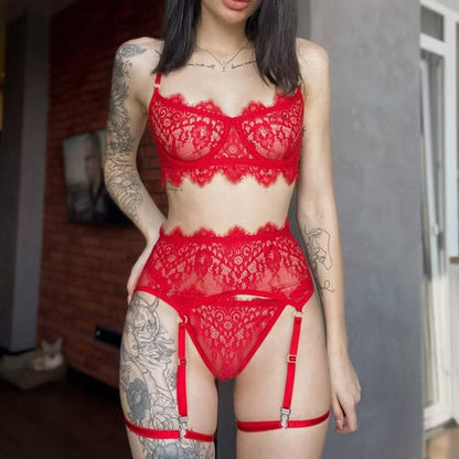 Eyelash Lace Woman Bra Set Sexy Ultra Thin Perspective Lingerie