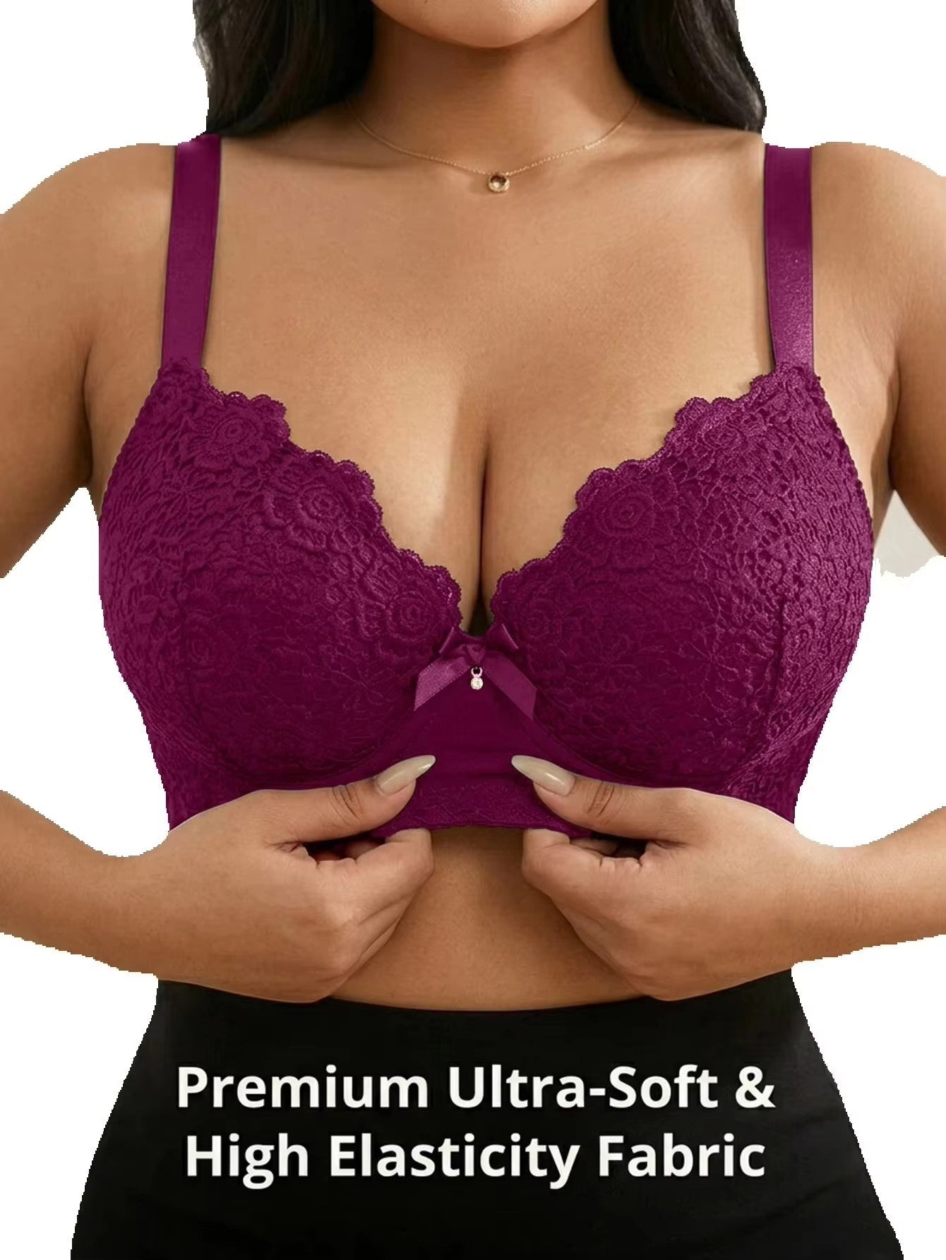 Women Plus Size Floral Push Up Bra Underwire Side Support Anti-Sagging with Wide Adjustable Straps Full Cup Brassiere