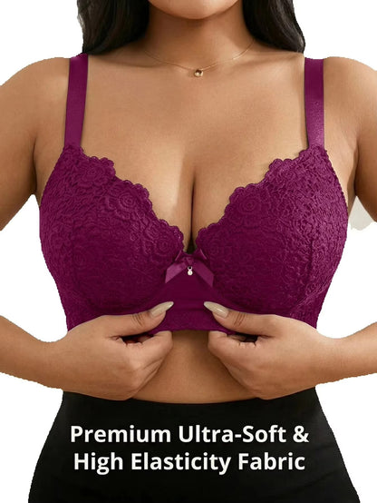 Women Plus Size Floral Push Up Bra Underwire Side Support Anti-Sagging with Wide Adjustable Straps Full Cup Brassiere