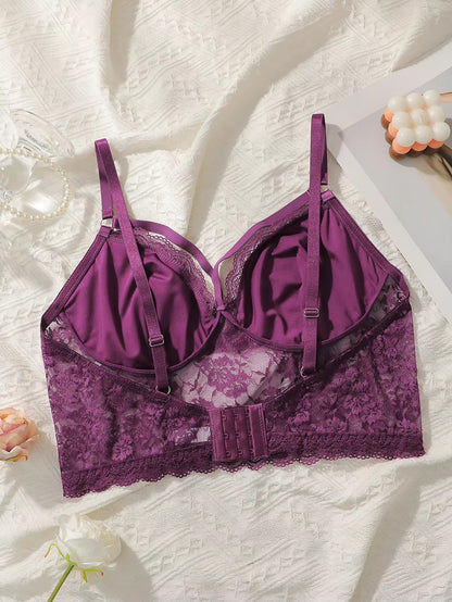 Plus Size Lace Bra for Women Underwire Non Padded Full Coverage Unlined Breathable Lingerie Sexy Bras Big Cup Daily Wear